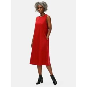 Eileen Fisher Soft Flannel Wool Sleeveless Knit Midi‎ Shift Dress Red Small
